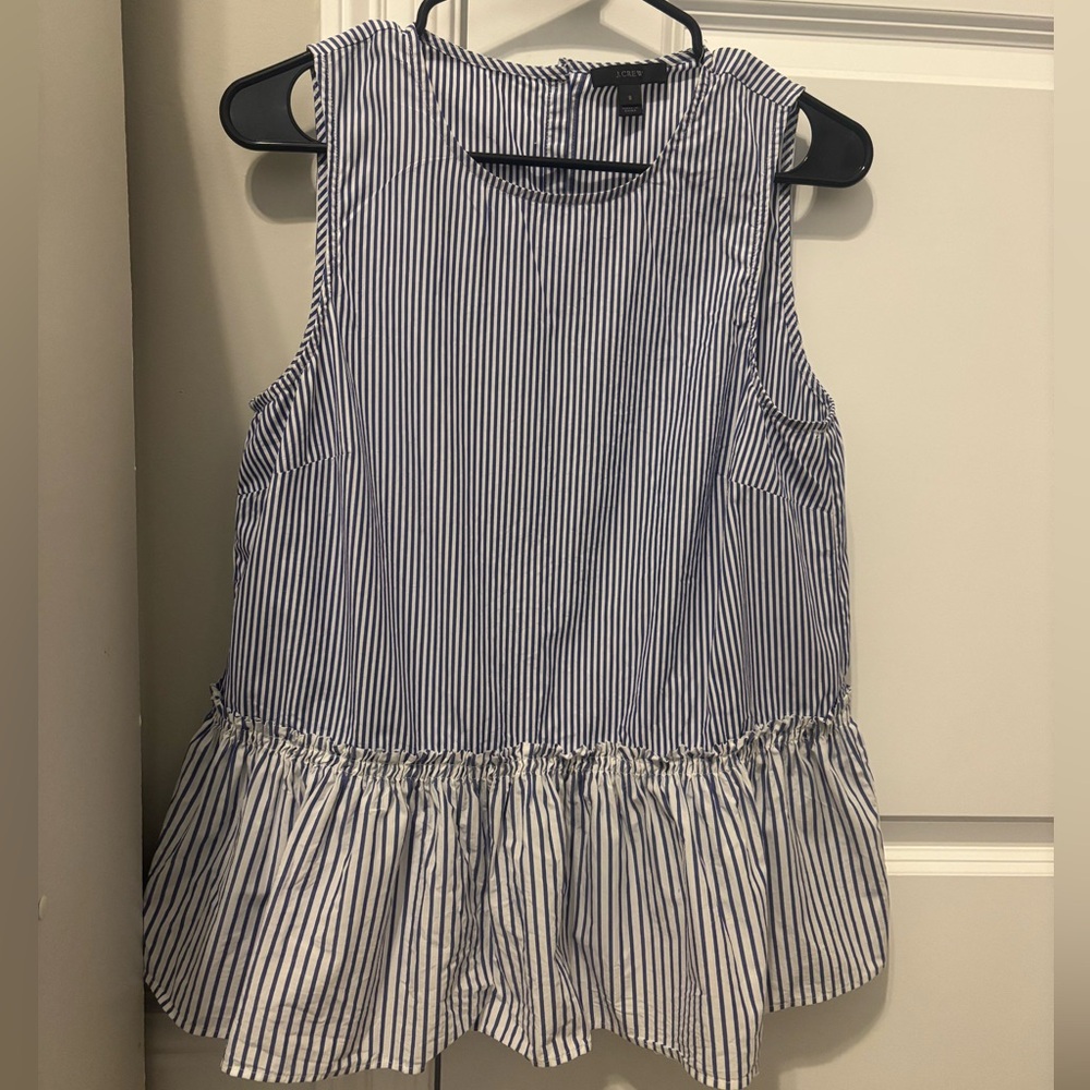 J. Crew Blue and White Striped Top tiered button back women size s small